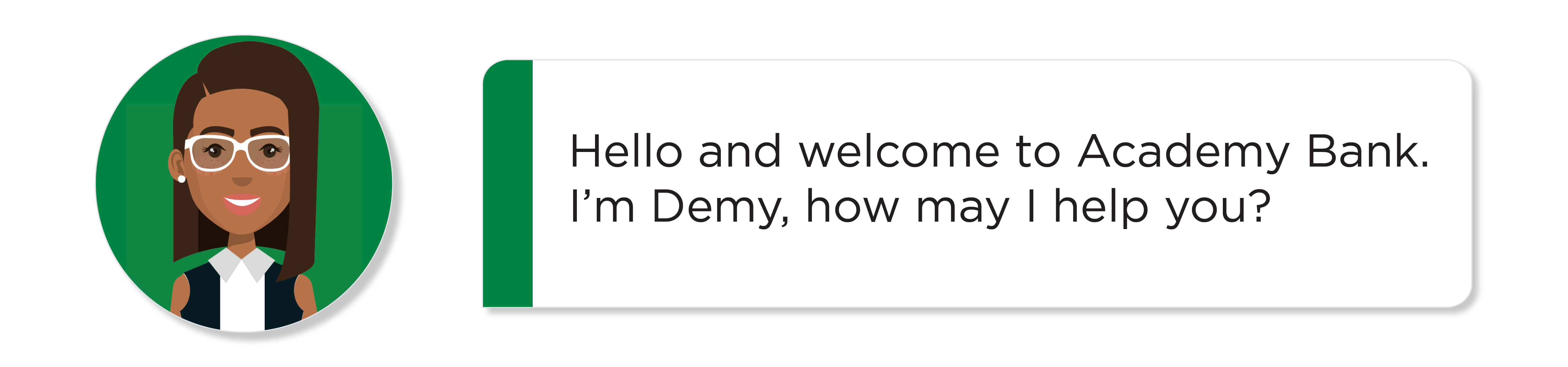 Academy Bank chat bot Demy says hello