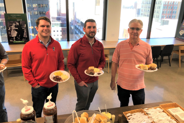employees enjoy Friday BBQ lunch on day 5 of new office celebrations