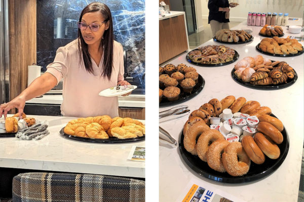 Dickinson financial corporation employees enjoy complimentary breakfast good at work