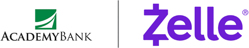 Academy Bank and Zelle logo