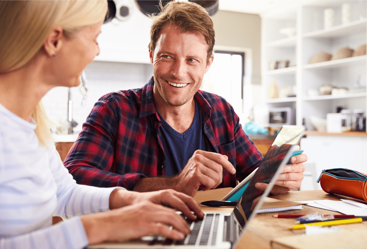 Husband and wife discussing their money market account.