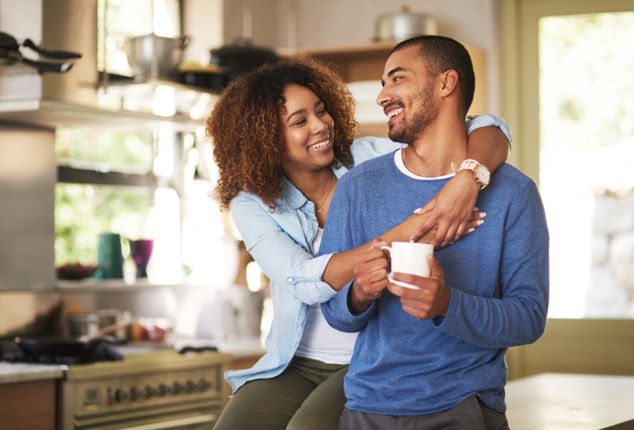 couple enjoying morning and coffee