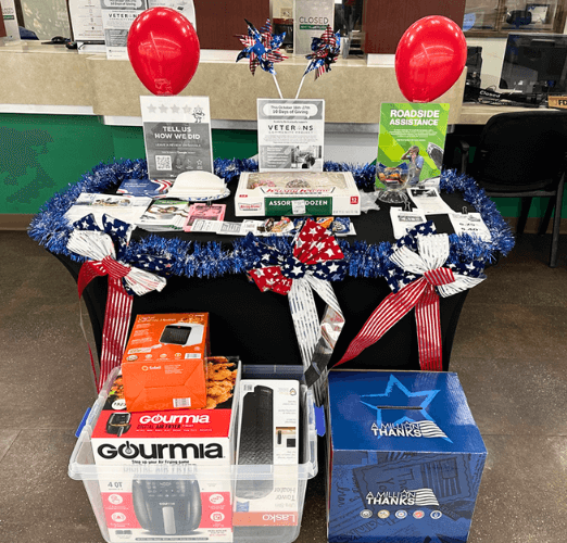 Academy Bank Days of Giving table display to encourage clients to give as well