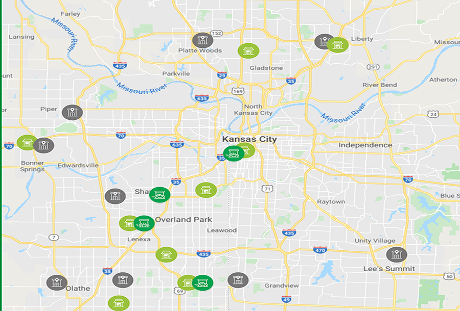 infographic showing the multiple locations of Academy Bank in Kansas City