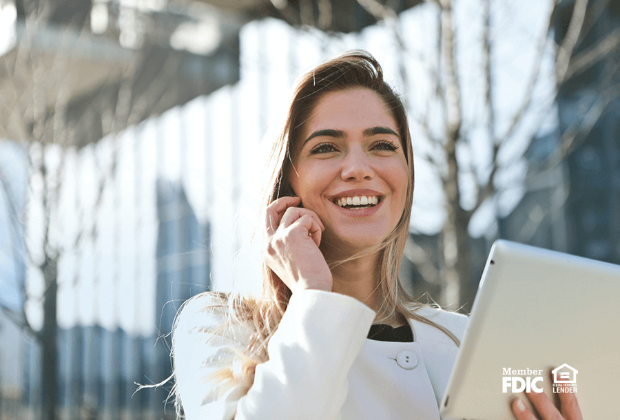 a woman calls her bank about certificate of deposit rates