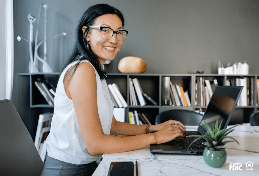 a business woman doing her taxes