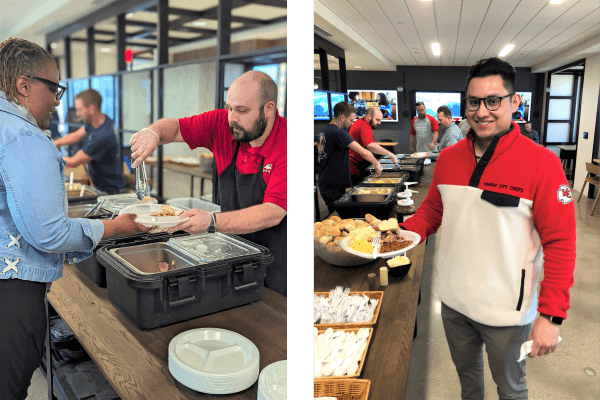 Dickinson financial corporation employees enjoy a BBQ lunch on their 5th day of celebration