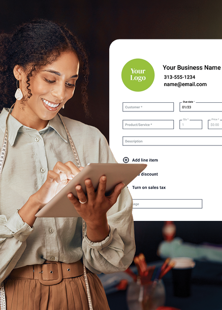 Business owner creating an invoice through their Academy Bank Business Banking account with Payments Suite