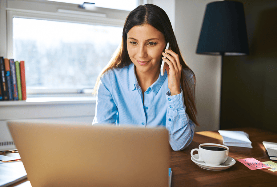 Entrepreneur overseeing her liquid assets from treasury management banking services.