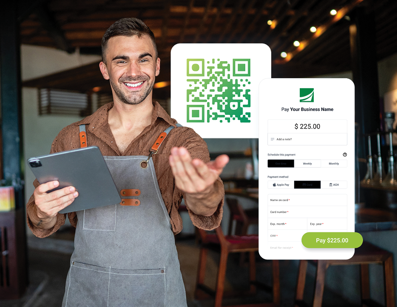 Business owner providing a QR code for payment through their Academy Bank Business Banking account with Payments Suite