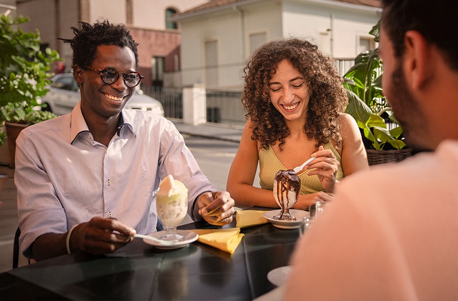 couple enjoying desserts